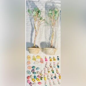 Pair of 16" High Mini Spring Trees Pastel Bendable Twine with Spring ornaments